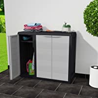 Festnight Armario de Jardín 97 X 38 X 87 Cm con 2 Estantes Negro y Gris Ideal para Jardín- Patio- Armario para Jardín…